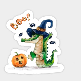 Boo! Halloween Crocodile and Pumpkin Sticker